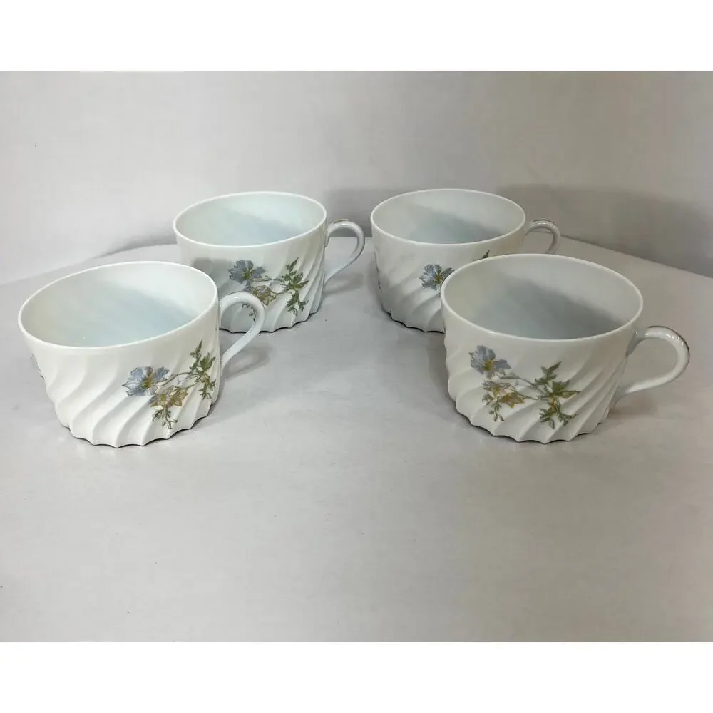 Margaux HAVILAND Flat Cup Limoges Porcelain Torse Blue Gold Floral Lot of 4 VTG